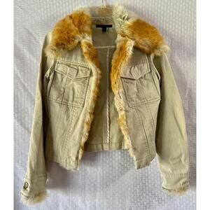Sheri Bodell Rabbit Fur Trimmed Designer Denim Jean Jacket Size Small